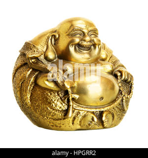 Statuette der lachende Buddha über dem weißen Hintergrund isoliert. Flachen DOF! Stockfoto