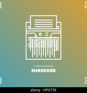 Einzigartige detaillierte dünne Linie Logo für Ihre Veranstaltung oder Ihr Geschäft. Büro oder zu Hause-technic und elektronische Gerät-Logo. Shredder für die Vernichtung von Dokumenten und pa Stock Vektor