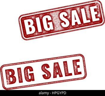 Zwei rote realistische Vektor Big Sale Briefmarken isoliert auf weißem Hintergrund. Stock Vektor