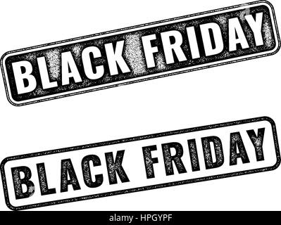 Zwei realistische Vektor-Black Friday Briefmarken isoliert auf weißem Hintergrund. Festlegen der schwarzen Abdrücke Bekanntgabe der Jahrmarkt Stock Vektor