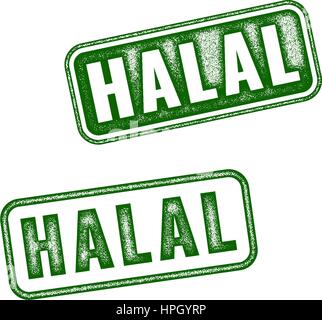 Satz von grünen realistische Vektor Halal Grunge Stempel isoliert auf weißem Hintergrund. Stock Vektor