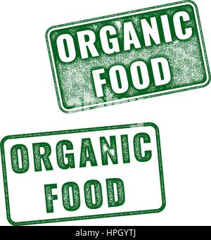 Satz von grünen realistische Vektor Bio-Lebensmittel Grunge Stempel isoliert auf weißem Hintergrund. Stock Vektor