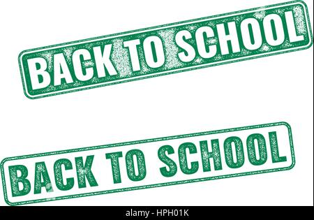 Zwei grüne strukturierte Briefmarken zurück zur Schule. Vektor realistische zurück zur Schule prägt isolierten auf weißen Hintergrund Stock Vektor