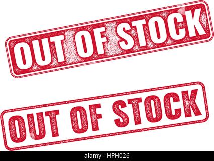 Zwei strukturierten Vektor Briefmarken Out of Stock isoliert auf weißem Hintergrund. Red Out of Stock-Stempel Stock Vektor