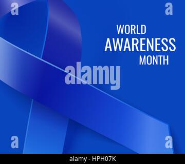 Bewusstsein realistische blaue Vektor Band Hintergrund. Welt-Krebs-Bewusstsein-Monat Stock Vektor