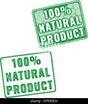Satz von grünen realistische Vektor 100 Prozent natürliches Produkt Grunge Stempel isoliert auf weißem Hintergrund. Stock Vektor