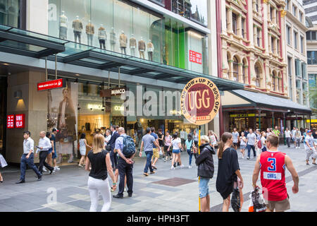 Pitt Street Mall einkaufen Bezirk in Sydney City Centre, New-South.Wales, Australien Stockfoto