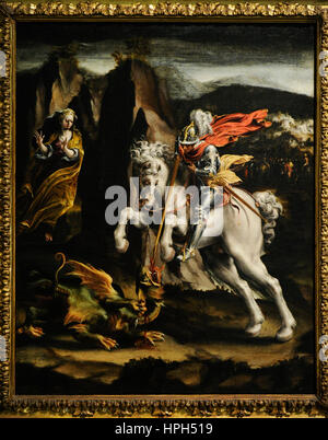 Lelio Orsi (1511-1587). Italienischer Maler. Saint George und der Drache, 1550. Farnese-Sammlung. Nationales Museum von Capodimonte. Neapel. Italien. Stockfoto