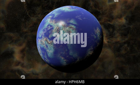 schönen erdähnlichen Planeten im Weltraum eine helle Sonne umkreisen Stockfoto