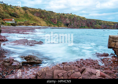 Auchmithie nach Hause von Arbroath Smokie, Meer Bucht an der Ostküste Schottlands Stockfoto