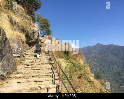 Anzeigen Fishtail Berg und Annapurna Himalaya Nepal Reihe anzeigen während Ghandruk Village in Kaski, Nepal trekking. Stockfoto