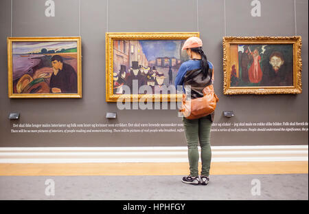 Gemälde von Edvard Munch, "Melancholy´," Abend auf Karl Johan´and ' Jealousy´, Kunstmuseum Bergen Kode 3, Rasmus Meyer Kollektion, Bergen, Norwegen Stockfoto