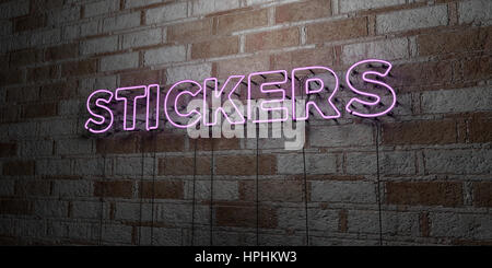 Aufkleber - Glowing Leuchtreklame auf Mauerwerk Wand - 3D gerendert Lizenzgebühren freie stock Illustration.  Einsetzbar für Online-Bannerwerbung und Direct-Mailings. Stockfoto