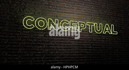 CONCEPTUAL - realistische Leuchtreklame auf Ziegelmauer Hintergrund - 3D gerenderten Lizenzgebühren frei Bild. Einsetzbar für Online-Bannerwerbung und Direct-Mailings. Stockfoto