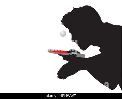 Silhouette der Tischtennisspieler mit roten Schläger und ball Stock Vektor