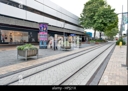 Christchurch, New Zealand - Februar 2016: Shop Cashell Straße in der Nähe von Neustart Mall Stockfoto