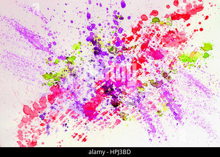 Abstrakte Aquarell hell farbigen Hintergrund malen mit Spray, Flecken, Spritzer. Hand auf Papier Maserung gezeichnet. Für moderne Muster, Wallpaper, Banner-design Stockfoto