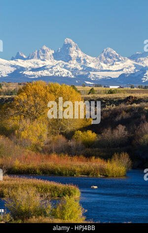 Die Teton Bergkette bei Henrys Fork in der Nähe von Ashton, Idaho, USA. Stockfoto