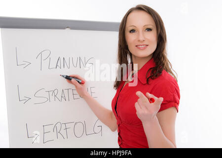 Model Release, Businessfrau Mit Flip-Chart - Geschäftsfrau mit Flip-chart Stockfoto