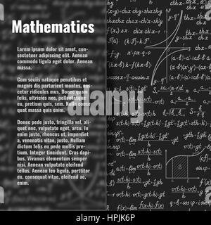 Abstrakte Mathematik Vektor Hintergrund hinter Mattglas Banner. Wissenschaftlichen Hintergrund mit Formeln, Figuren mit textfreiraum auf seidig Glas über Bord Stock Vektor