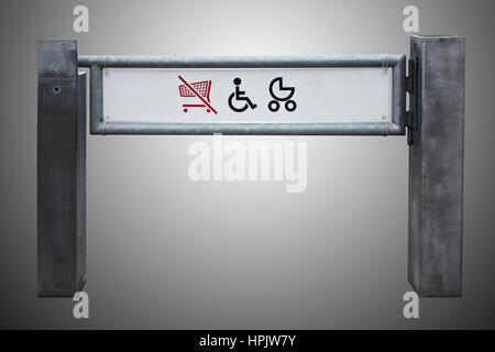Shop-Ausgang für körperlich behinderte Personen und Kinderwagen isoliert Stockfoto
