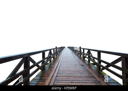 Retro-Holzbrücke isoliert auf weißem Hintergrund Stockfoto