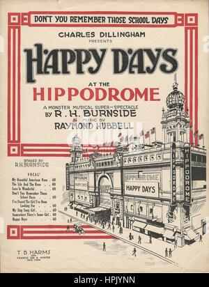 "Happy Days" 1919 Hippodrom musikalische Noten zu decken Stockfoto