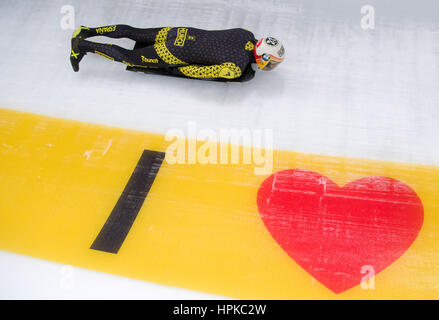 Schönau am Königssee, Deutschland. 23. Februar 2017.  Spanische Sportler Ander Mirambell in Aktion bei den Bob & Skelton World Championships in Schönau am Königssee, Deutschland, 23. Februar 2017. Die 2017 weiter Bob & Skelton Weltmeisterschaften bis 26. Februar 2017. Bildnachweis: Dpa picture Alliance/Alamy Live News Stockfoto