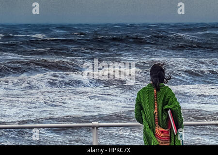 Aberystwyth, Wales, UK. 23. Februar 2017. Großbritannien Wetter. Doris Sturm trifft Aberystwyth West Wales Credit: Andrew Chittock/Alamy Live-Nachrichten Stockfoto