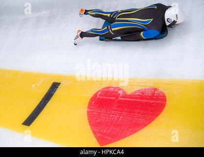 Schönau am Königssee, Deutschland. 23. Februar 2017.  Schwedischer Leichtathlet Rasmus Ottosson in Aktion bei den Bob & Skelton World Championships in Schönau am Königssee, Deutschland, 23. Februar 2017. Die 2017 weiter Bob & Skelton Weltmeisterschaften bis 26. Februar 2017. Bildnachweis: Dpa picture Alliance/Alamy Live News Stockfoto