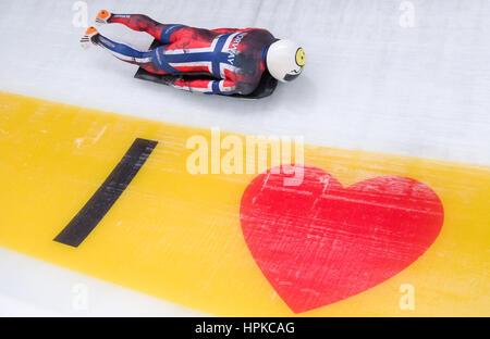 Schönau am Königssee, Deutschland. 23. Februar 2017.  Norwegische Sportler Alex Hanssen in Aktion bei den Bob & Skelton World Championships in Schönau am Königssee, Deutschland, 23. Februar 2017. Die 2017 weiter Bob & Skelton Weltmeisterschaften bis 26. Februar 2017. Bildnachweis: Dpa picture Alliance/Alamy Live News Stockfoto