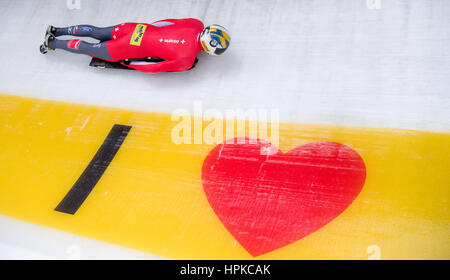 Schönau am Königssee, Deutschland. 23. Februar 2017.  Schweizer Athleten Riet Graf in Aktion bei den Bob & Skelton World Championships in Schönau am Königssee, Deutschland, 23. Februar 2017. Die 2017 weiter Bob & Skelton Weltmeisterschaften bis 26. Februar 2017. Bildnachweis: Dpa picture Alliance/Alamy Live News Stockfoto