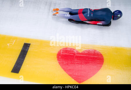 Schönau am Königssee, Deutschland. 23. Februar 2017.  Britischer Leichtathlet Jack Thomas in Aktion bei den Bob & Skelton World Championships in Schönau am Königssee, Deutschland, 23. Februar 2017. Die 2017 weiter Bob & Skelton Weltmeisterschaften bis 26. Februar 2017. Bildnachweis: Dpa picture Alliance/Alamy Live News Stockfoto