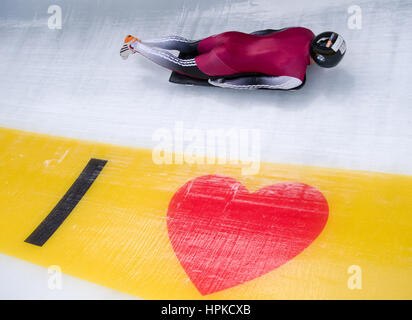 Schönau am Königssee, Deutschland. 23. Februar 2017. Lettische Sportler Tomass Dukurs in Aktion bei den Bob & Skelton World Championships in Schönau am Königssee, Deutschland, 23. Februar 2017. Die 2017 weiter Bob & Skelton Weltmeisterschaften bis 26. Februar 2017. Bildnachweis: Dpa picture Alliance/Alamy Live News Stockfoto