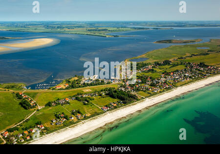 Bucht und Hafen von Vitte, Strand, Strand, Stadt Vitte, Insel Hiddensee, Ostsee Küste, Vorpommern, Mecklenburg-West Pomerania, Deutschland Stockfoto