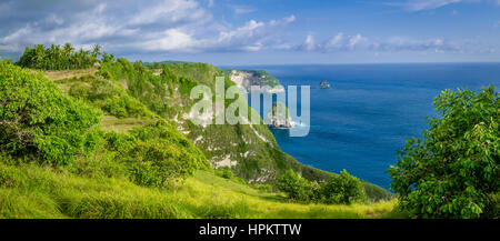 Küste, Thousand Island, in der Nähe von Manta Bay oder Kelingking Strand auf Nusa Penida Insel, Bali, Indonesien Stockfoto