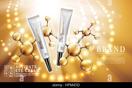 aktive Augencreme mit Atom Struktur und Lichtring, 3d illustration Stock Vektor