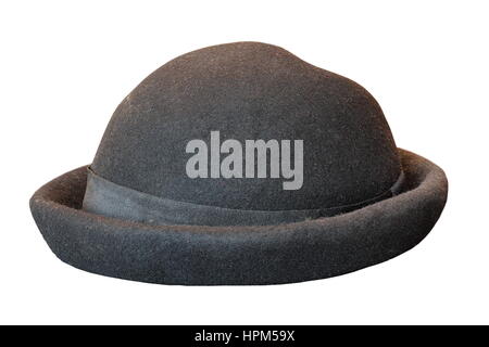schwarze alter Hut isoliert auf weißem Hintergrund Stockfoto