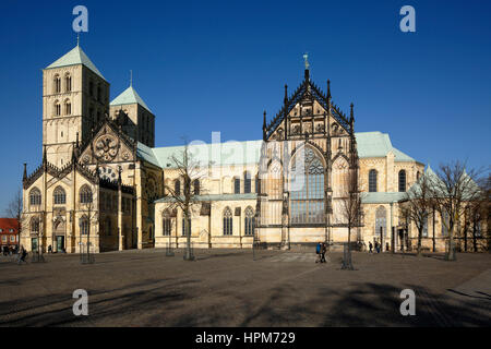 Kathedralkirche, Sankt-Paulus-Dom bin Domplatz in Münster, Westfalen, Nordrhein-Westfalen Stockfoto