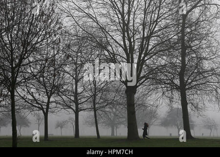 Nebel und Eis beeinträchtigt Verkehr in Canvey Insel, Essex und entlang der A13 in London. Auch Menschen gehen über ihren Tag in dichtem Nebel im Victoria Park, Hackney mit: Atmosphäre, Wetter Fotos wo: London, Vereinigtes Königreich bei: Kredit-23. Januar 2017: WEN Stockfoto