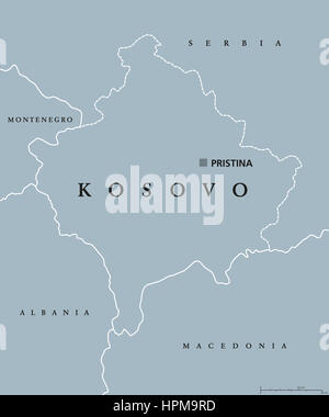 Kosovo politische Karte mit Hauptstadt Pristina, Landesgrenzen, Nachbarländern. Umstrittene Gebiet, teilweise anerkannten Staat in Europa. Stockfoto