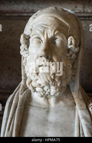 Rom. Italien. Büste von Homer in der Halle der Philosophen, Marmor Kopie des 2. C BC griechischen original, Kapitolinischen Museen. Musei Capitolini. Stockfoto