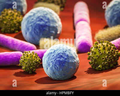 3D Rendering Viren und Bakterien Zellen in Vene Stockfoto
