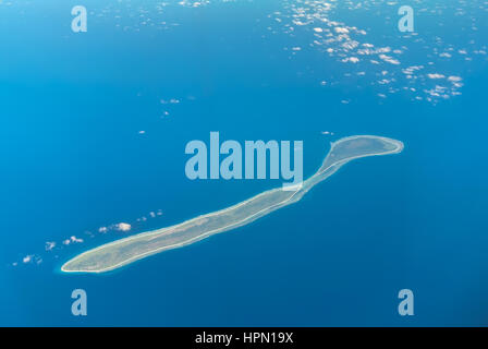 Luftaufnahme der Agalega-Inseln, zwei Inseln im Indischen Ozean, Mauritius, unterliegen Stockfoto