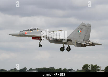 Einer der vier indische Luftwaffe SU-30MKI Flankers angekommen RAF Taifun im Juli 2015 für Übung Indradhanush, die gemeinsame Ausübung der indischen und RAF. Stockfoto