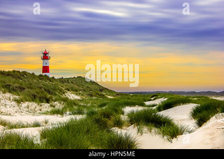 Der Leuchtturm Liste Ost auf den Ellenbogen von der Insel Sylt an der deutschen Nordsee-Küste Stockfoto