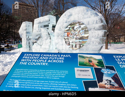 150 Kanada Bildhauer im Eis in Ottawa, Ontario, Kanada, Capital City of Canada im Winter Winterlude 2017 Kanada 150 fest, Stockfoto