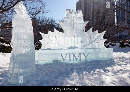 Vimy Eiskünstler in Confederation Park Winterlude Feier in Ottawa, Ontario, Kanada, Capital City of Canada im Winter Winterlude 2017 Stockfoto