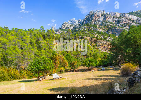 Berge und den Fluss Borosa in der Natur Park Sierra de Cazorla, Andalusien, Spanien Stockfoto