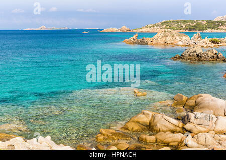 Blick Monti di Rena Strand in La Maddalena Insel, Nationalpark Archipel la Maddalena, Sardinien, Italien Stockfoto